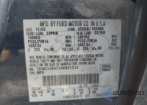 2004 Ford Escape Limited from USA, damaged, VIN 1FMCU94114KB51234